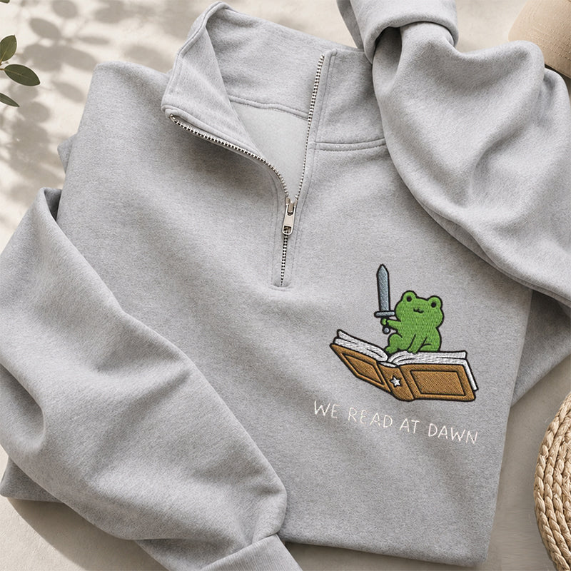 Embroidered We Read At Dawn Frog Classic Quarter Zip Sweatshirt