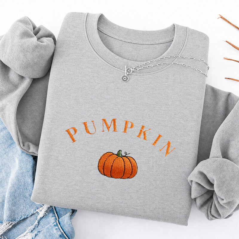 Embroidered Cute Pumpkin Classic Crewneck Sweatshirt