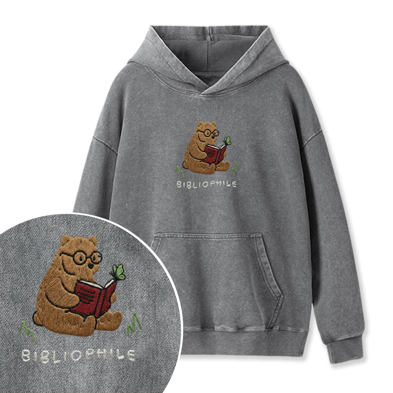 Embroidered Reading Bear Washed Hoodie