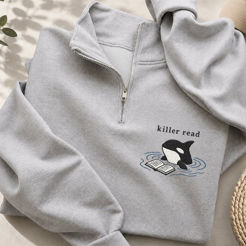 Embroidered Killer Read Orca Classic Quarter Zip Sweatshirt