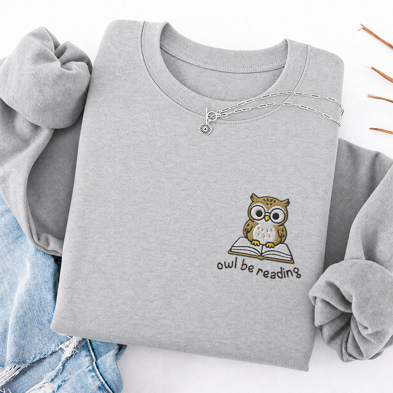 Embroidered Owl Be Reading Classic Crewneck Sweatshirt