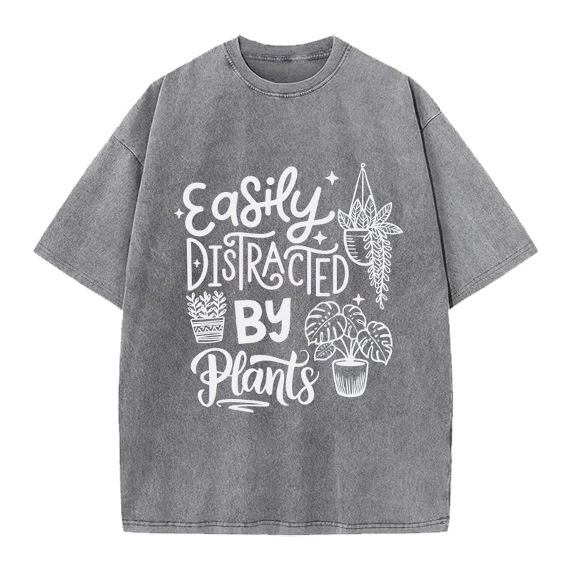 Easily Distracted By Plants Washed Crew Neck T-Shirt