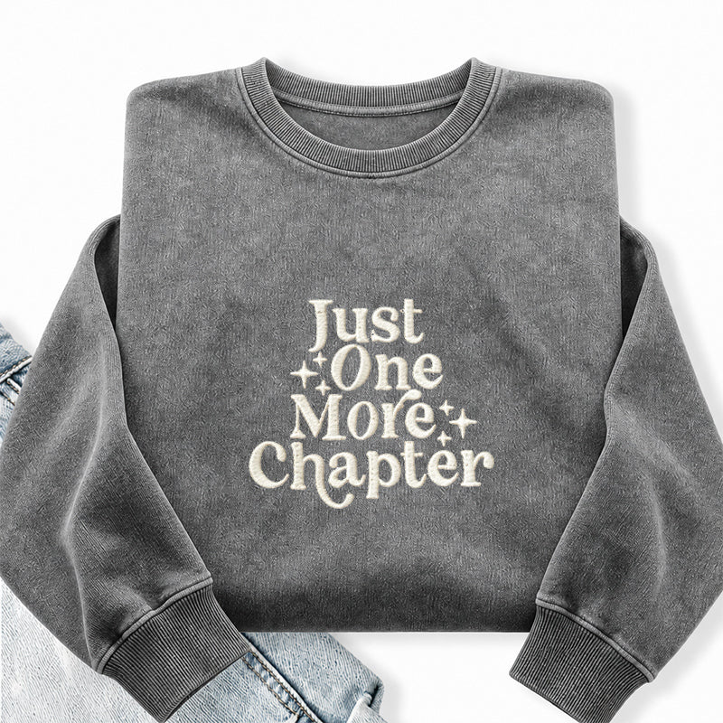 Embroidered Just One More Chapter Washed Crewneck Sweatshirt