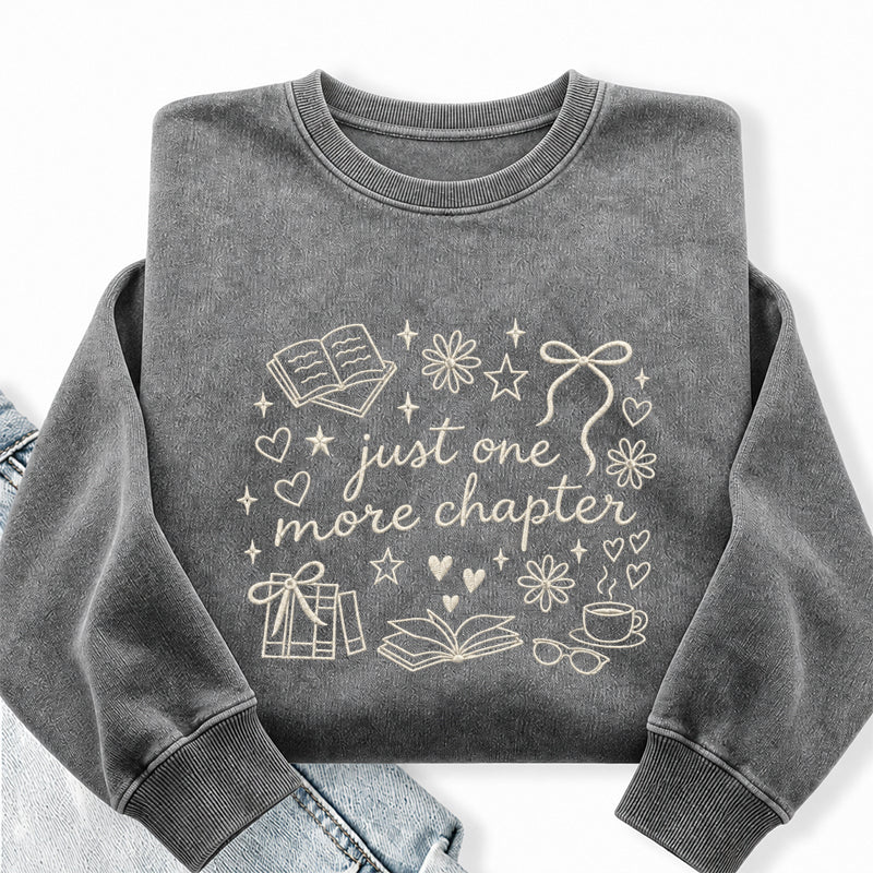 Embroidered Just One More Chapter Icons Washed Crewneck Sweatshirt