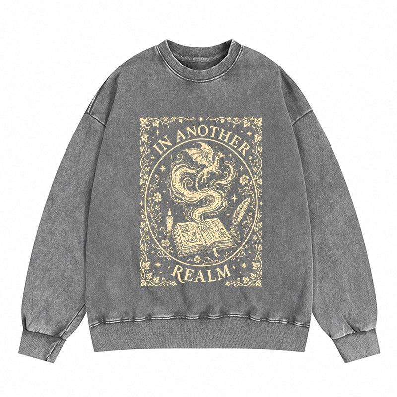 In Another Realm Fantasy Reader Washed Crewneck Sweatshirt