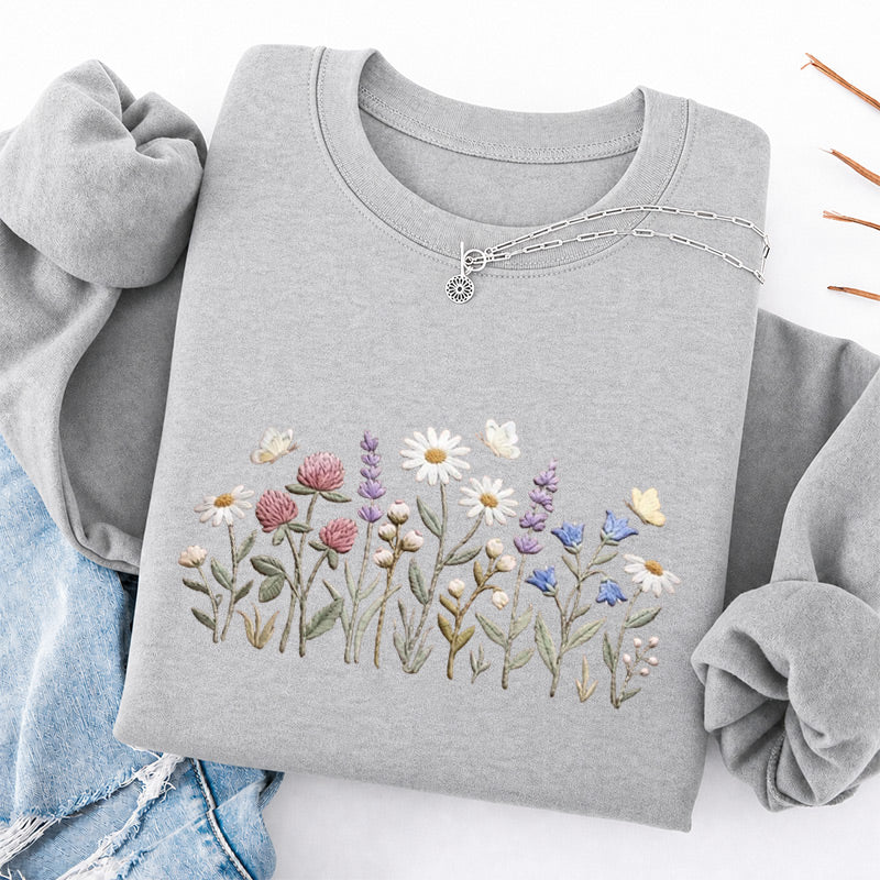 Embroidered Wildflower Classic Crewneck Sweatshirt