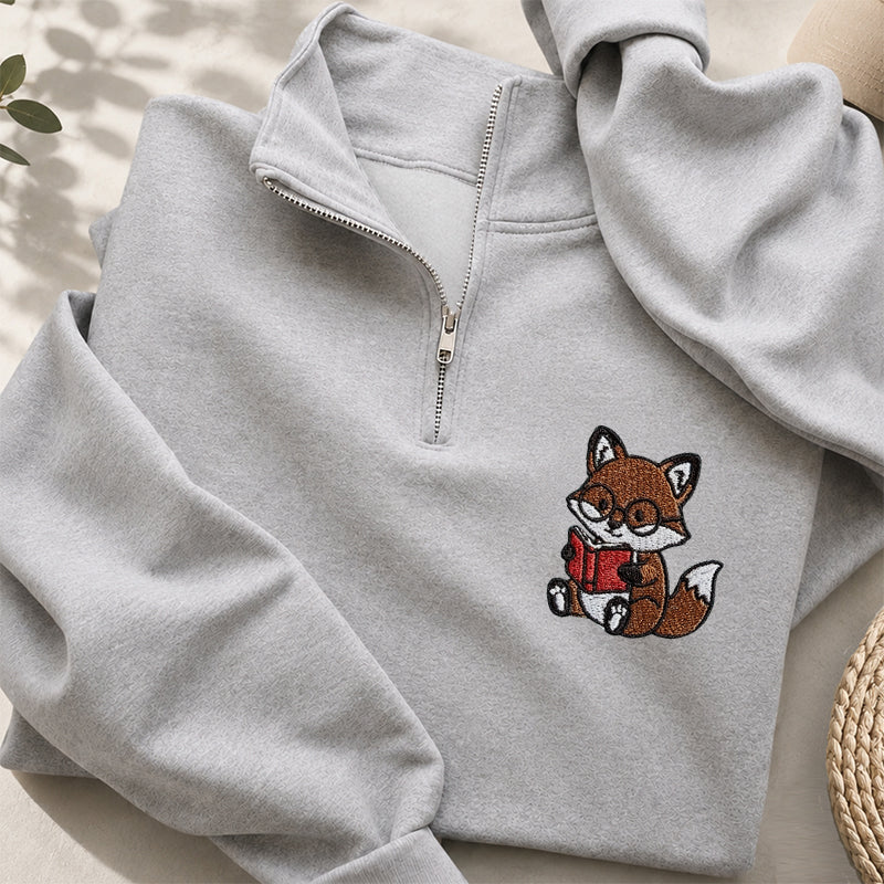 Embroidered Reading Fox Classic Quarter Zip Sweatshirt