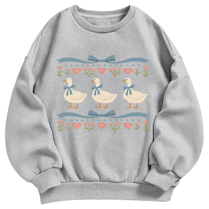 Vintage Three Duck & Floral Classic Adult Unisex Crewneck Sweatshirts