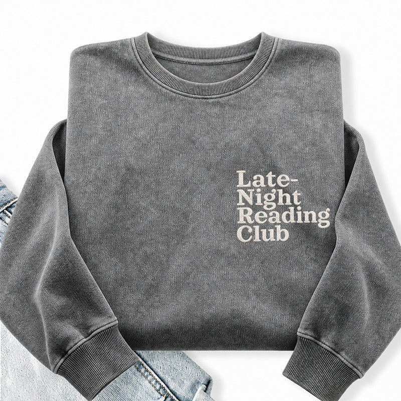 Embroidered Late-night Reading Club Washed Crewneck Sweatshirt