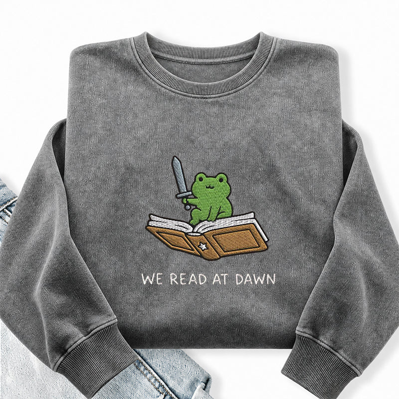 Embroidered We Read At Dawn Frog Washed Crewneck Sweatshirt