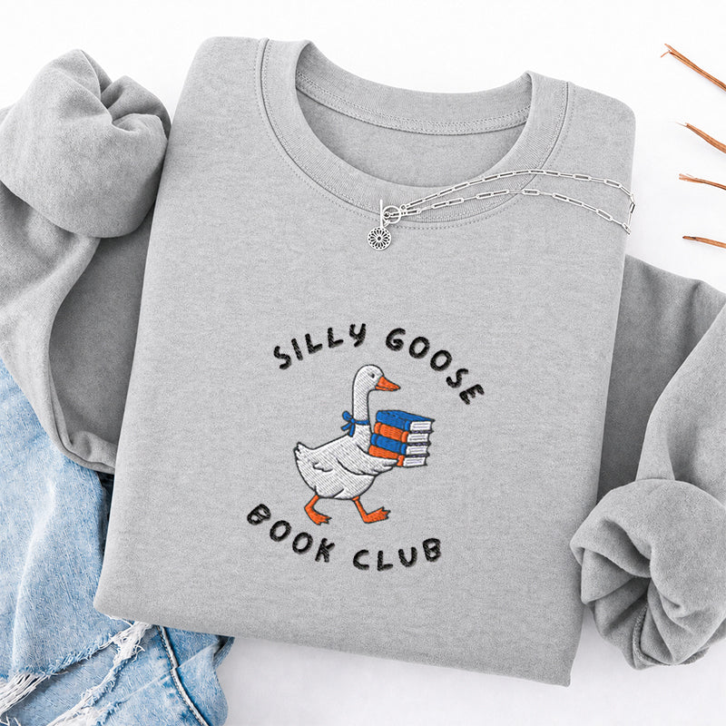 Embroidered Silly Goose Book Club Classic Crewneck Sweatshirt