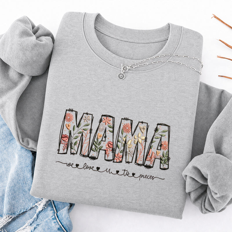 Embroidered Floral Mama Classic Crewneck Sweatshirt
