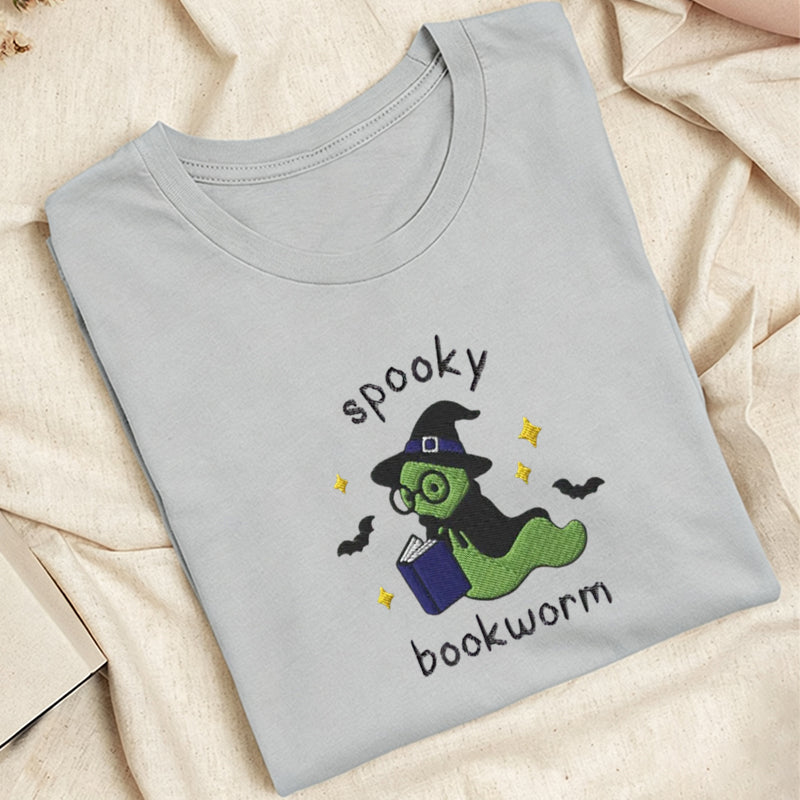 Embroidered Spooky Bookworm Classic Adult Unisex Crew Neck T-Shirt