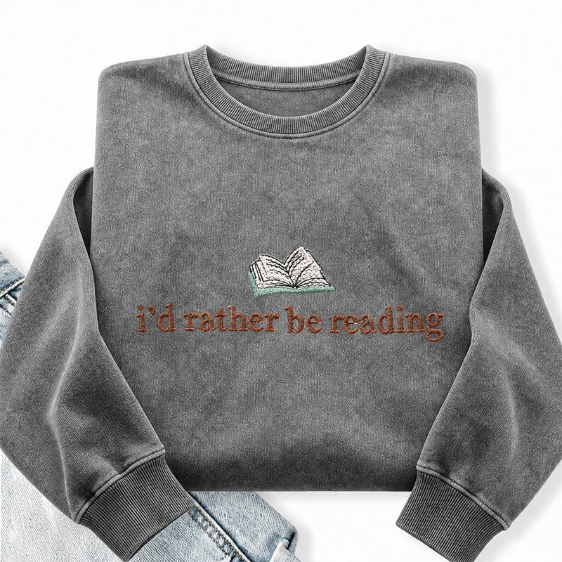 Embroidered I'd Rather Be Reading Washed Crewneck Sweatshirt