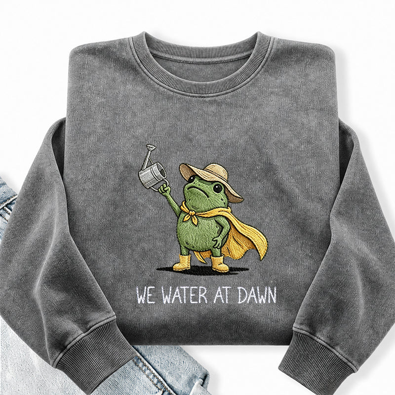 Embroidered We Water At Dawn Washed Crewneck Sweatshirt