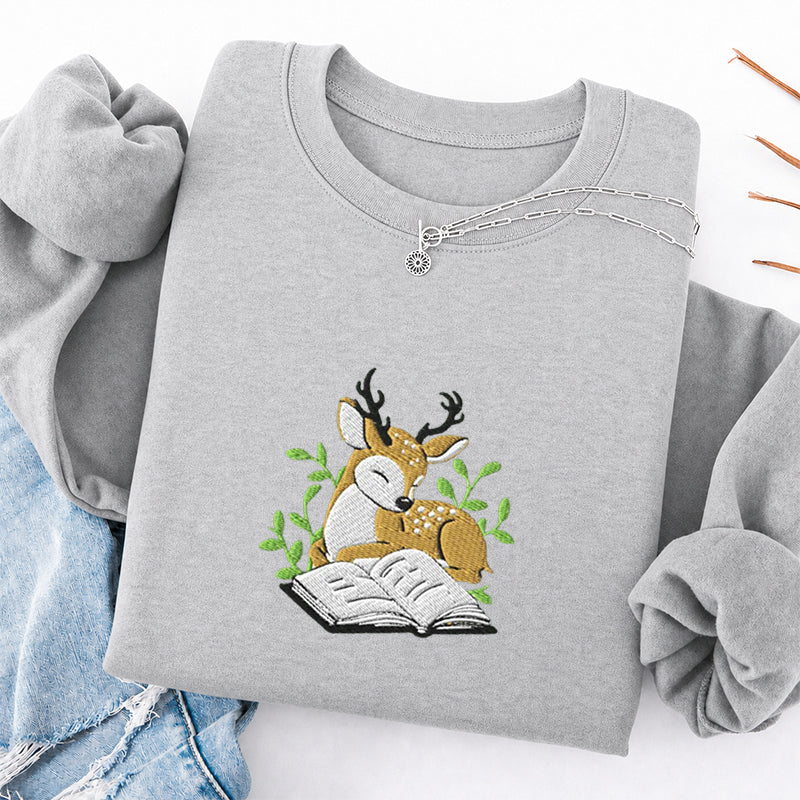 Embroidered Deer Book Classic Crewneck Sweatshirt