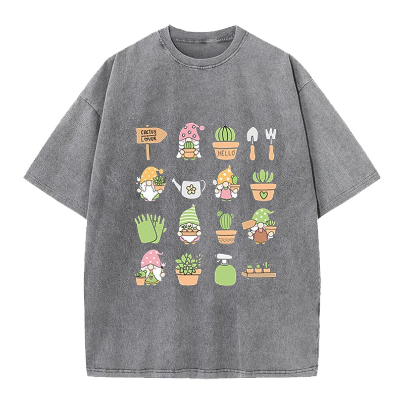 Succulent & Cactus Gardening Washed Crew Neck T-Shirt