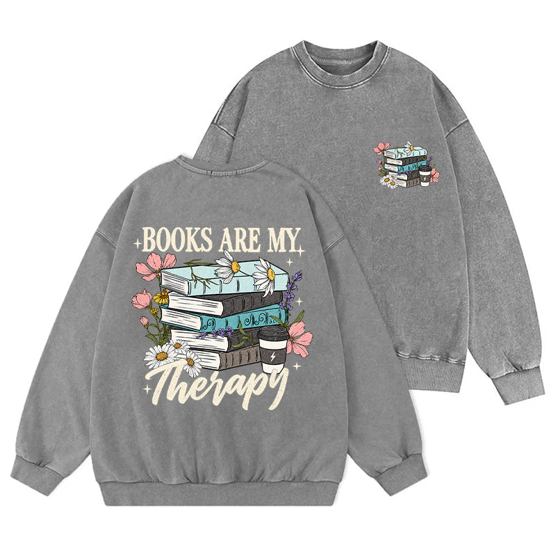 Retro Books Are My Therapy Washed Crewneck Sweatshirt