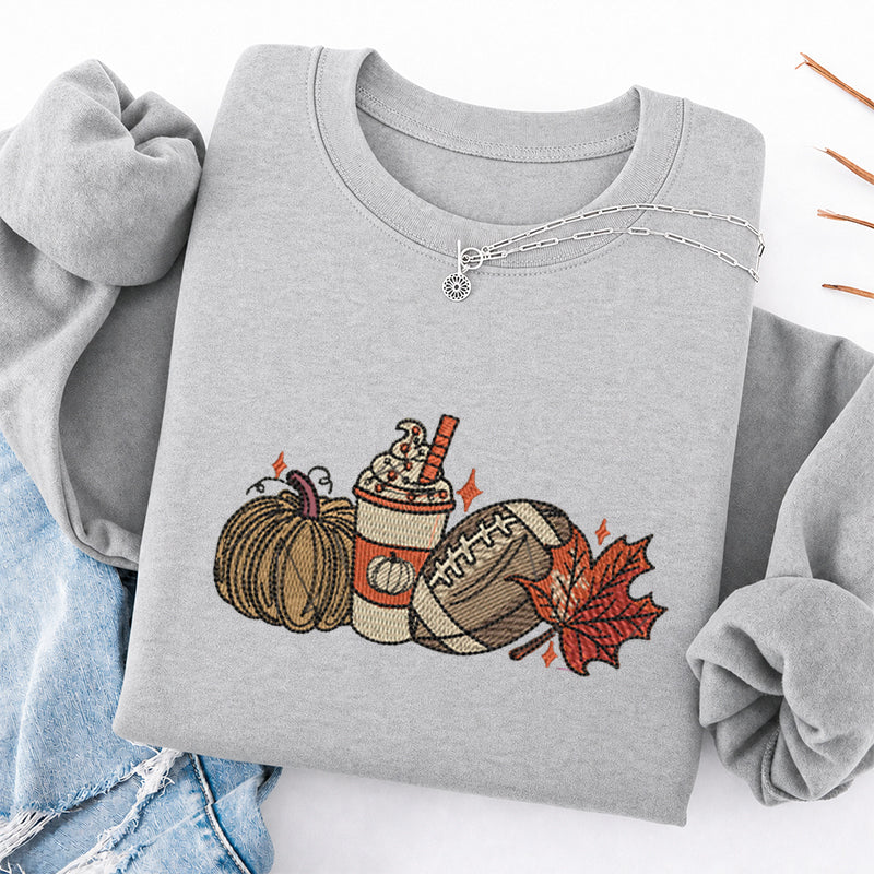 Embroidered Autumn Pumpkin Rugby Classic Crewneck Sweatshirt