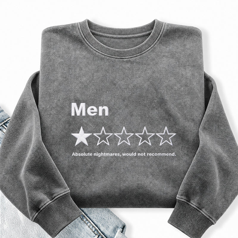 Embroidered Men One Star Review Washed Crewneck Sweatshirt