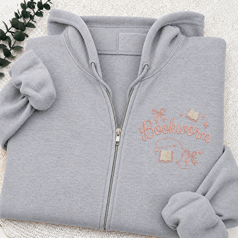 Embroidered Funny Bookworm Classic Full Zip Hoodie
