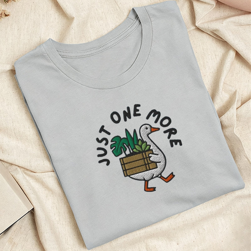 Embroidered Goose with Houseplant Classic Adult Unisex Crew Neck T-Shirt