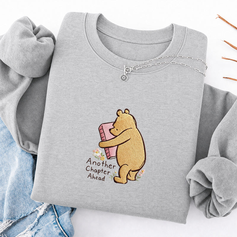 Embroidered Reading Bear Another Chapter Classic Crewneck Sweatshirt
