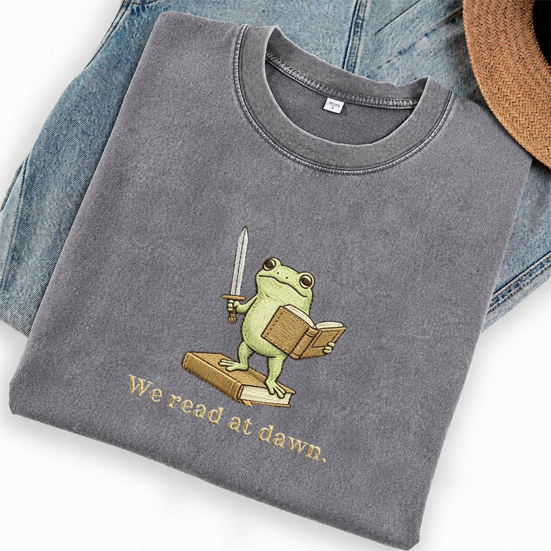 Embroidered We Read At Dawn Washed Crew Neck T-Shirt