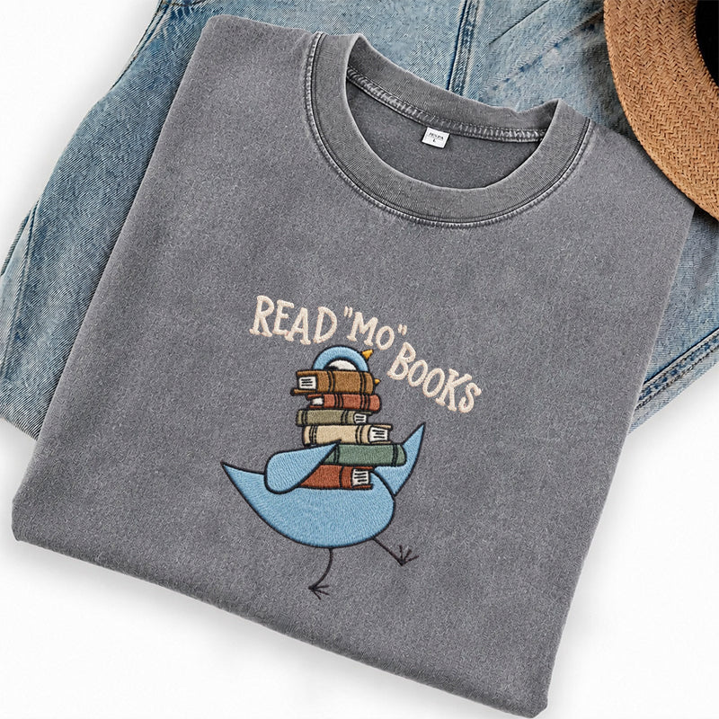 Embroidered Read Mo Books Washed Crew Neck T-Shirt