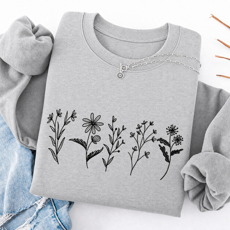 Embroidered Flower Lines Classic Crewneck Sweatshirt