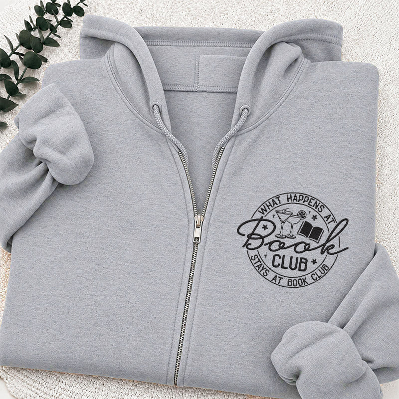 Embroidered Funny Book Club Classic Full Zip Hoodie