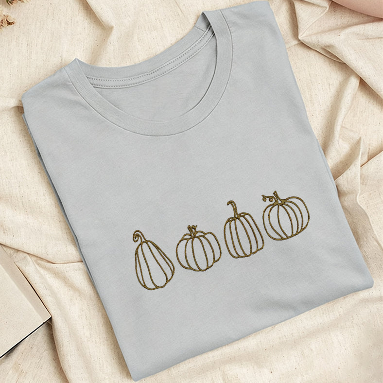 Embroidered Pumpkins Classic Adult Unisex Crew Neck T-Shirt