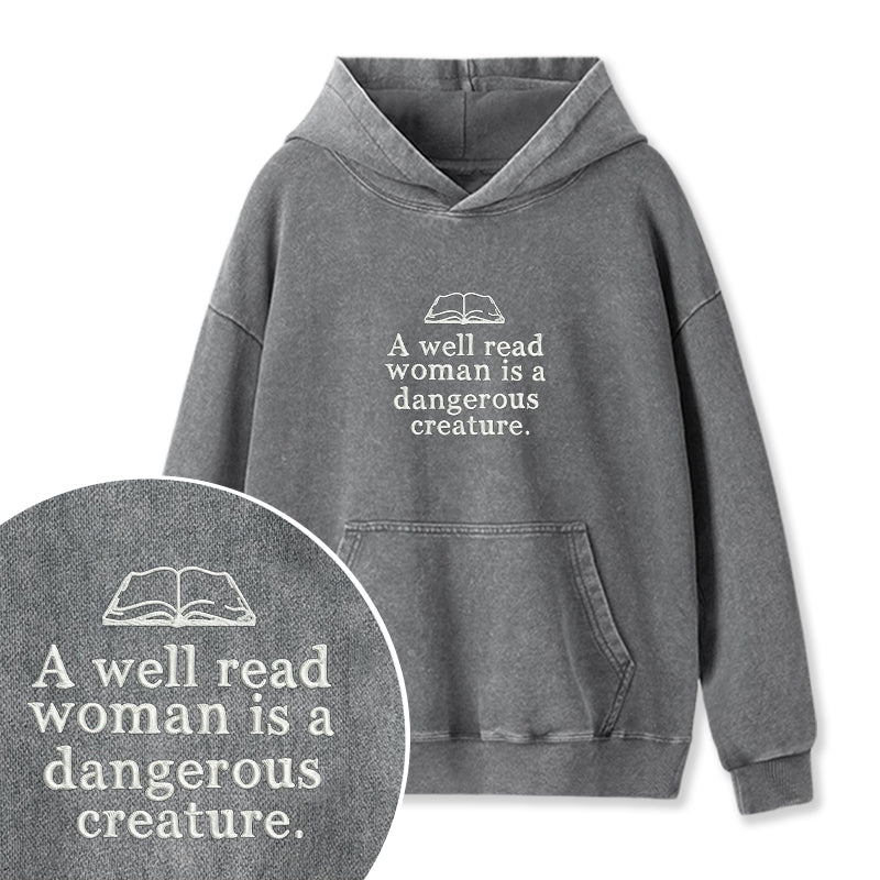 Embroidered A Well Read Woman Washed Hoodie