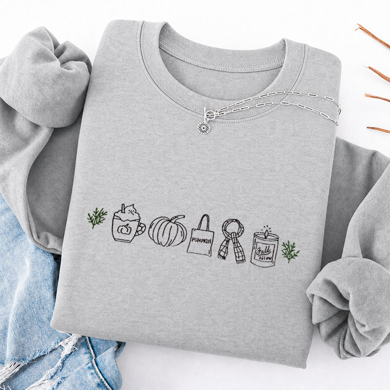 Embroidered Fall Icons Classic Crewneck Sweatshirt