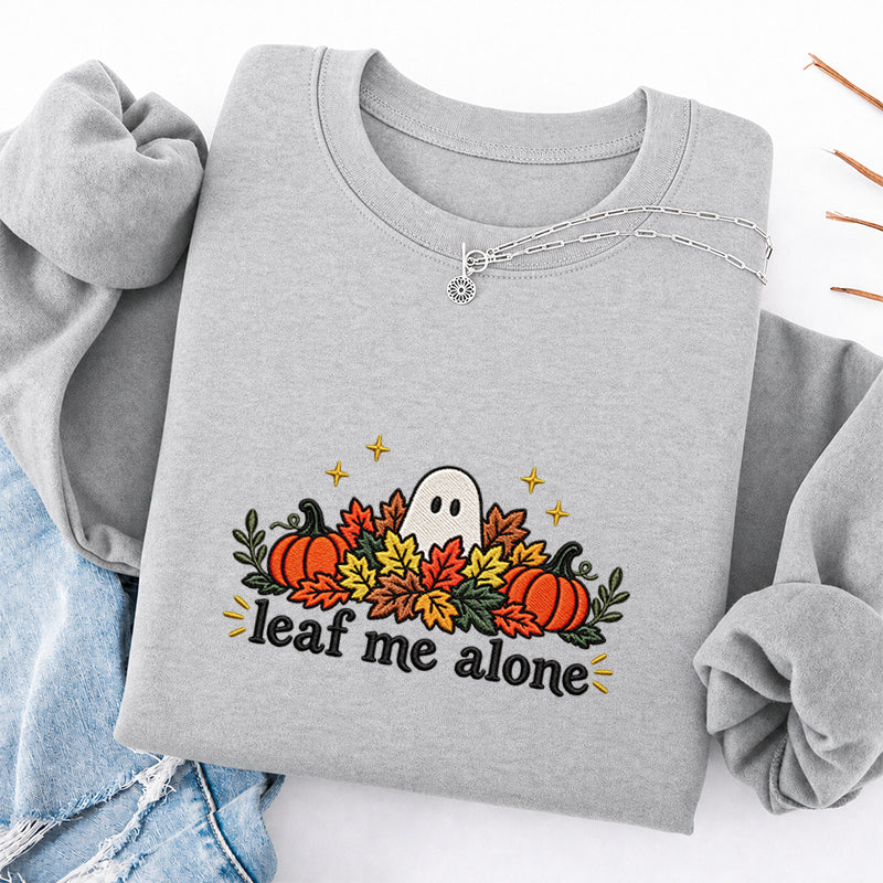 Embroidered Leaf Me Alone Classic Crewneck Sweatshirt