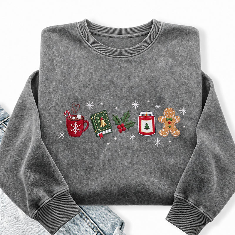 Embroidered Cozy Christmas Washed Crewneck Sweatshirt