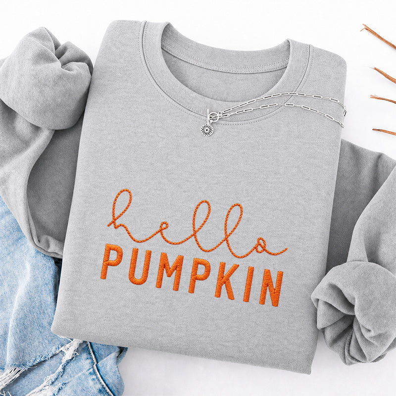 Embroidered Hello Pumpkin Classic Crewneck Sweatshirt