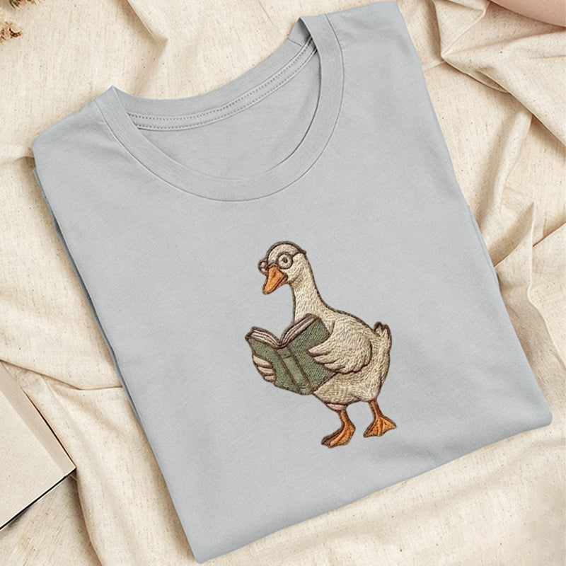 Embroidered Reading Goose Classic Adult Unisex Crew Neck T-Shirt