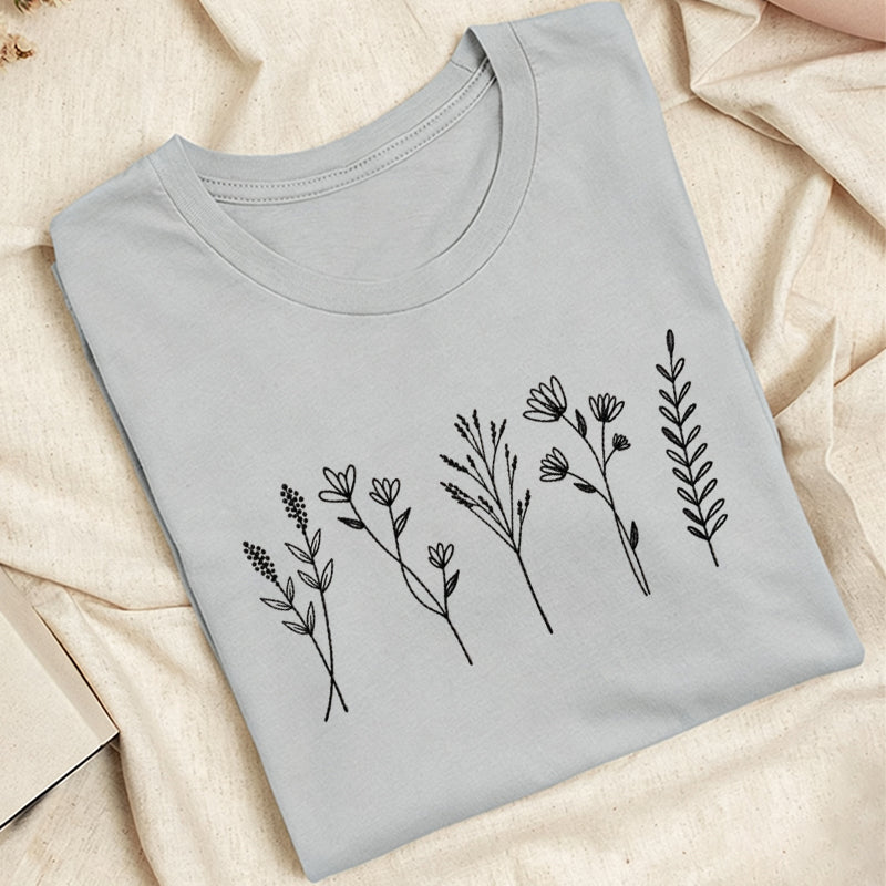 Embroidered Cute Wildflower Classic Adult Unisex Crew Neck T-Shirt