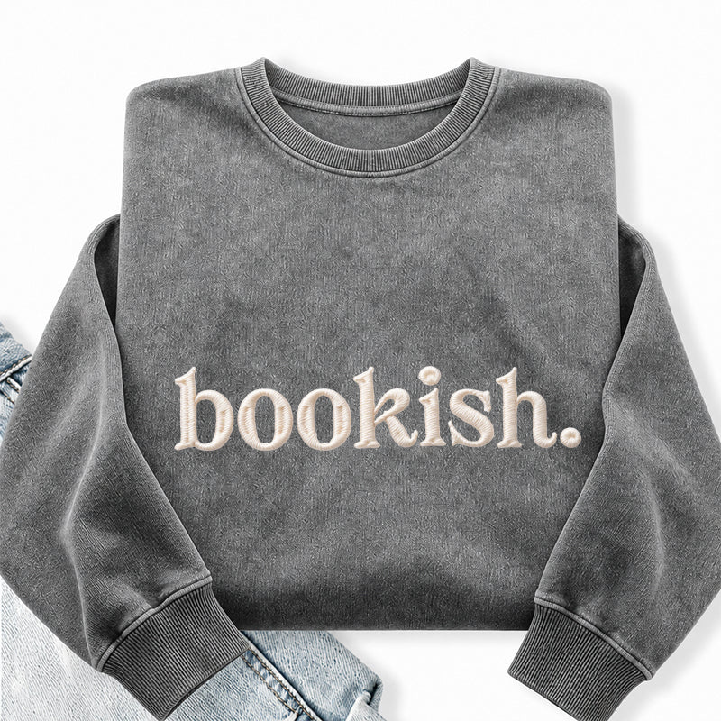 Embroidered Bookish Washed Crewneck Sweatshirt