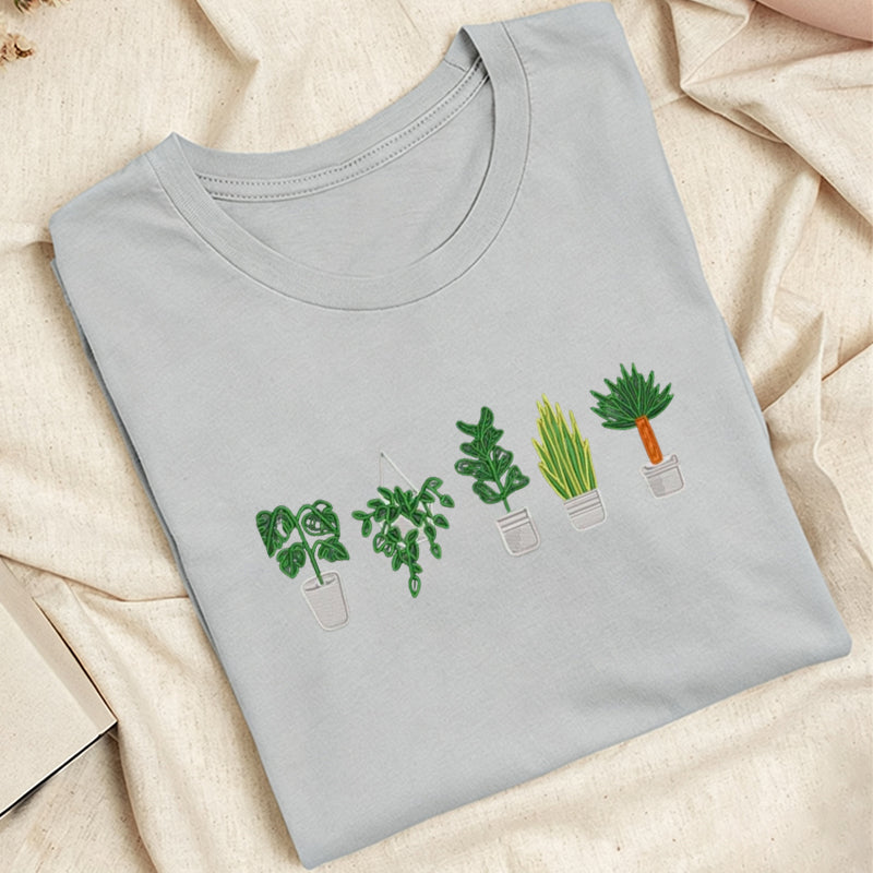 Embroidered Houseplant Classic Adult Unisex Crew Neck T-Shirt