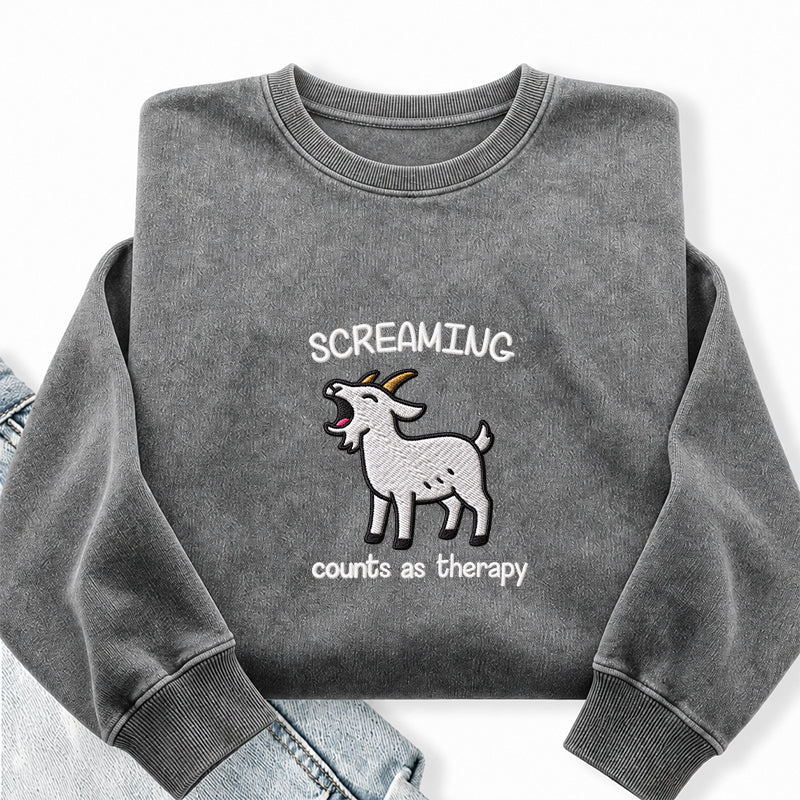 Embroidered Screaming Goat Washed Crewneck Sweatshirt