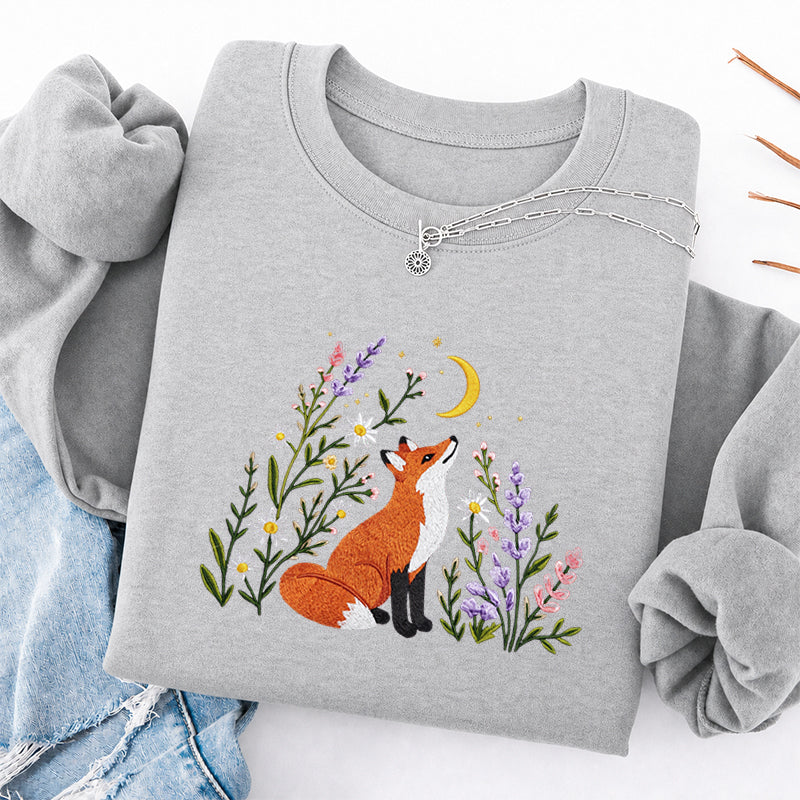 Embroidered Fox Wildflower Classic Crewneck Sweatshirt