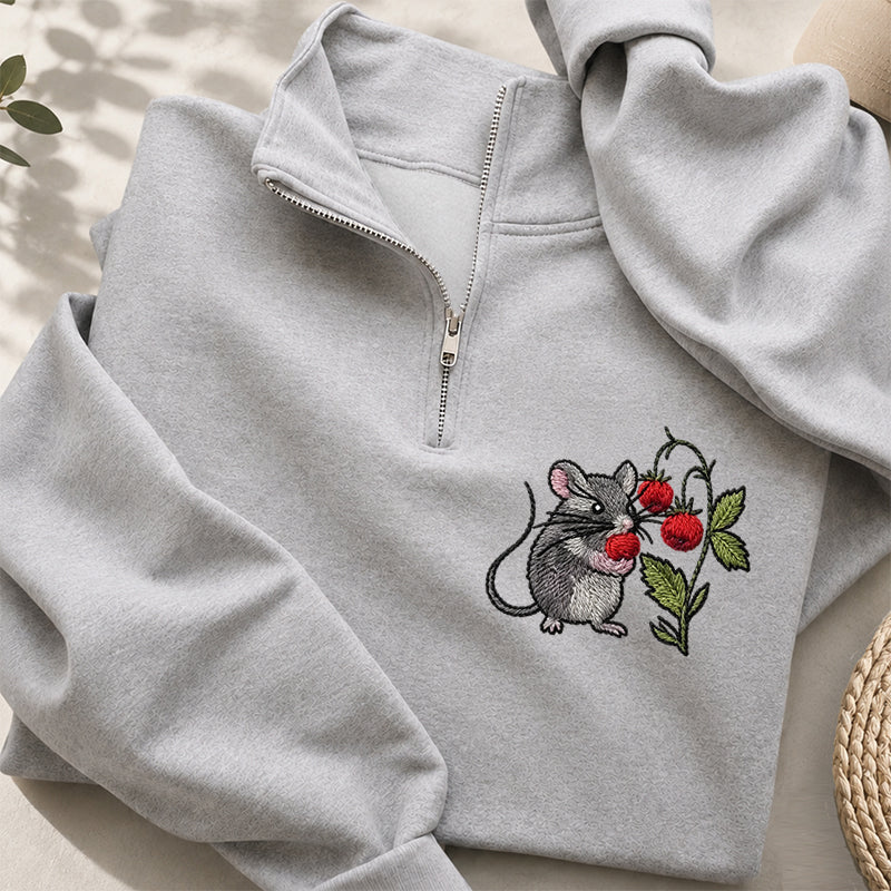 Embroidered Cottagecore Mouse Classic Quarter Zip Sweatshirt