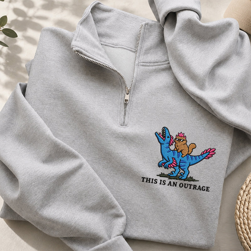 Embroidered This Is An Outrage Book Lover Classic Quarter Zip Sweatshirt