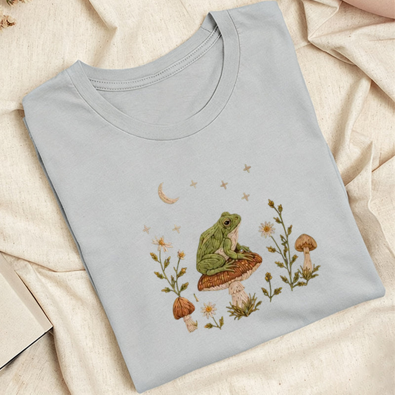 Embroidered Frog Mushroom Classic Adult Unisex Crew Neck T-Shirt