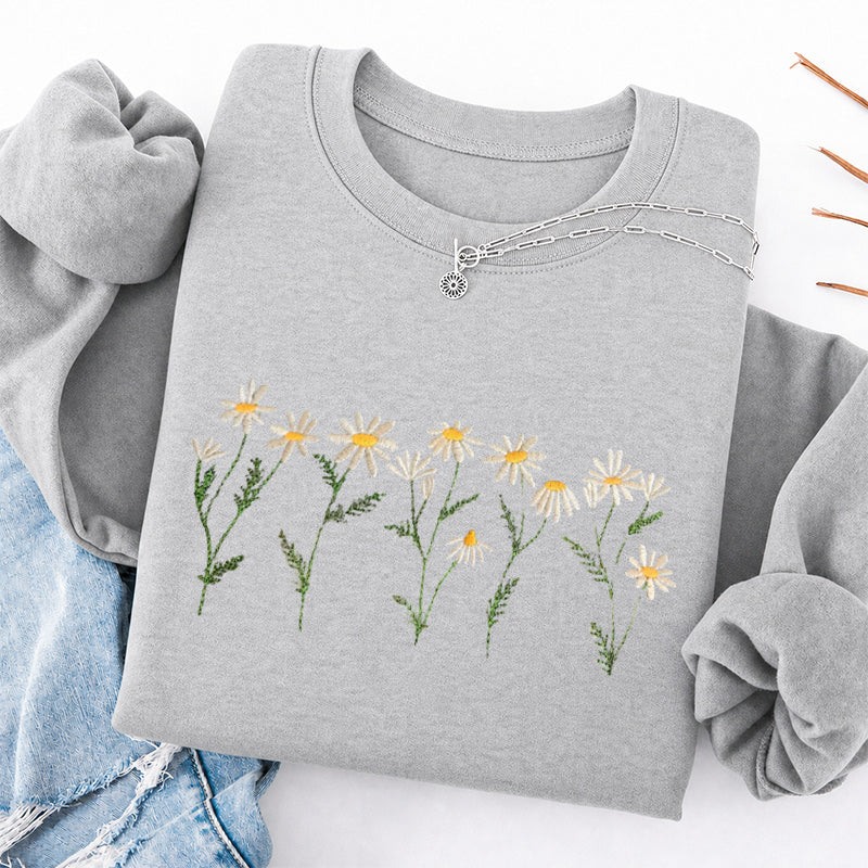 Embroidered Daisy Classic Crewneck Sweatshirt