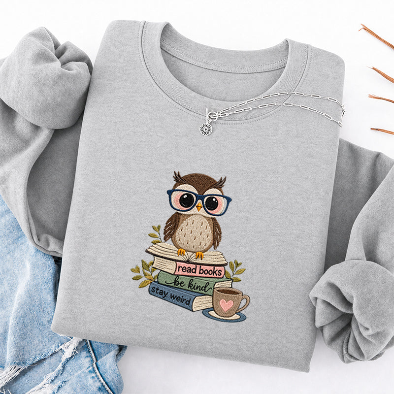 Embroidered Read Books Be Kind Owl Classic Crewneck Sweatshirt