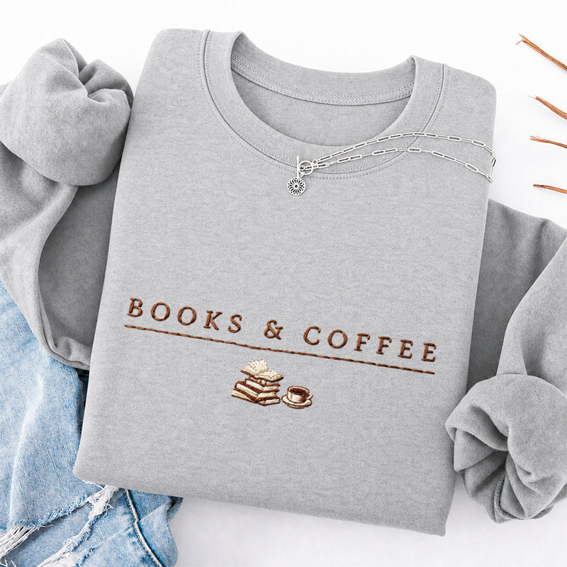 Embroidered Books and Coffee Classic Crewneck Sweatshirt