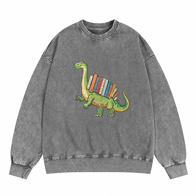 Bookworm Dinosaur Washed Crewneck Sweatshirt